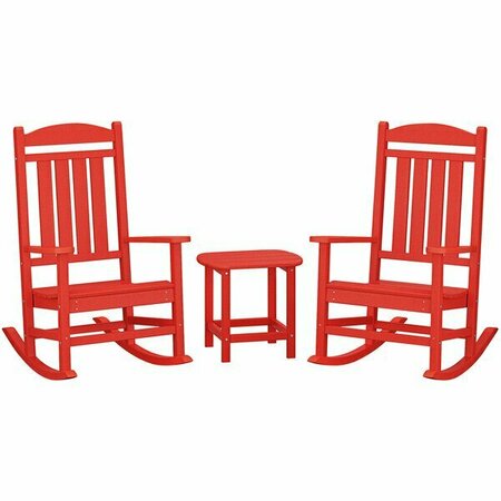 POLYWOOD Presidential Sunset Red Patio Set with South Beach Side Table and 2 Rocking Chairs 633PWS1661SR